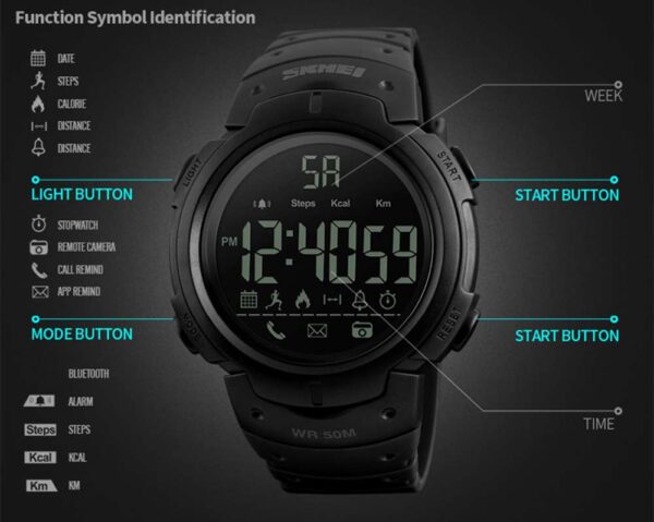 ساعة يد skmei 1301ذكية بتقنية البلوتوث متوافقة مع Android و iOS - Image 6
