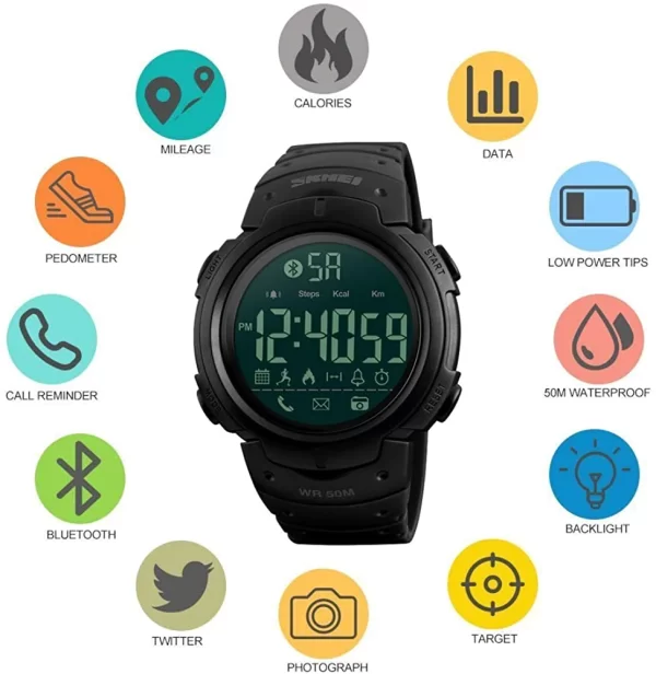 ساعة يد skmei 1301ذكية بتقنية البلوتوث متوافقة مع Android و iOS