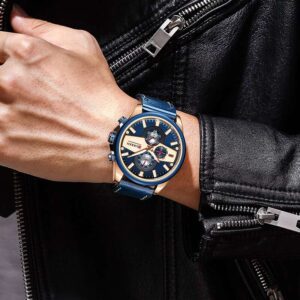 CURREN Man Watches Top Brand Fashion Casual Quartz Watch Sport Leather Wristwatches Blue Clock for Male