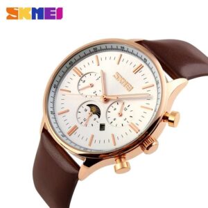 SKMEI 9117 Dark Brown Leather Chronograph Watch for Men 1