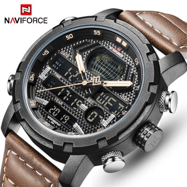 ساعة NAVIFORCE 9160 للرجال كوارتز ثنائية الوقت عرض اليوم الشهر العام  مقاومة للماء, - Image 5