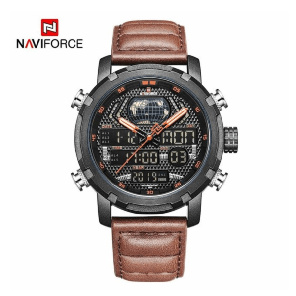 ساعة NAVIFORCE 9160 للرجال كوارتز ثنائية الوقت عرض اليوم الشهر العام  مقاومة للماء, - Image 2