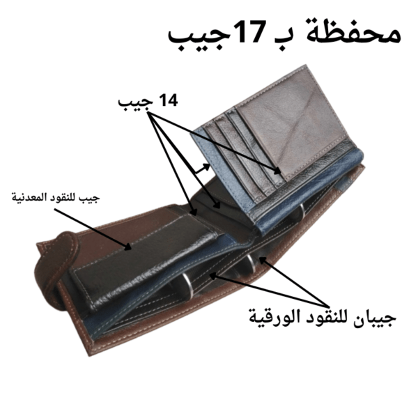 محفظة جيبية ب17 جيب جلدية للرجال ثلاثية الطي جيبية - Image 2