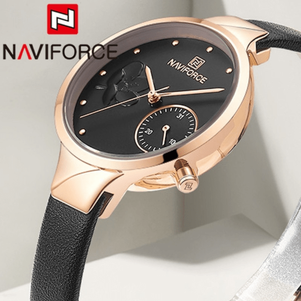 ساعة نافي فورس للنساء ستانلس ستيل باللون الأسود NAVIFORCE 5001S RGWRG