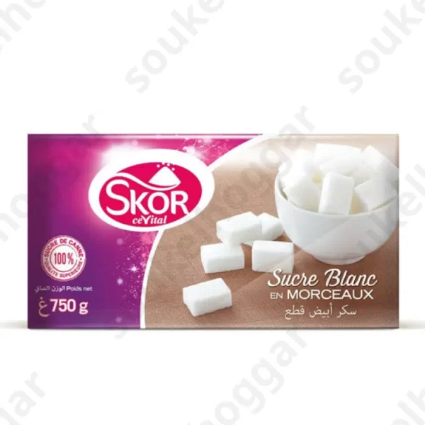 قطع السكر الأبيض “Skor” من علامة سيفيتال الجزائرية وزن 750 جرام